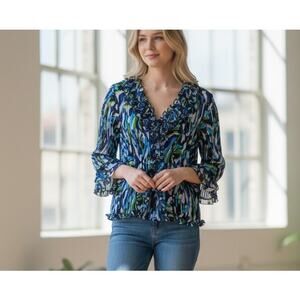 Crinkle Blouse Bell Sleeve Fairy Boho Ruffles Notations PXL Casual Artsy Playful